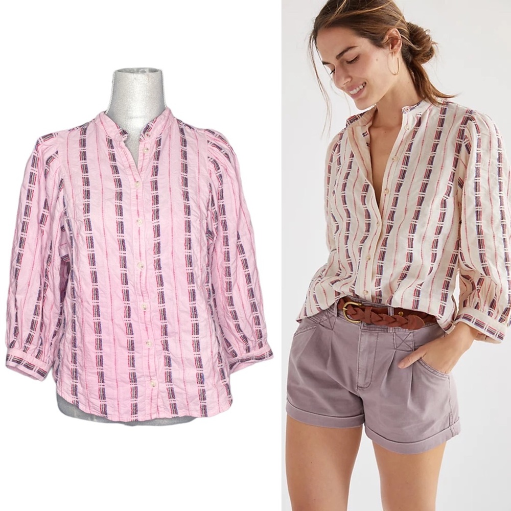 Anthropologie Pilcro The Bella Femme Buttondown Cotton Embroidered Small